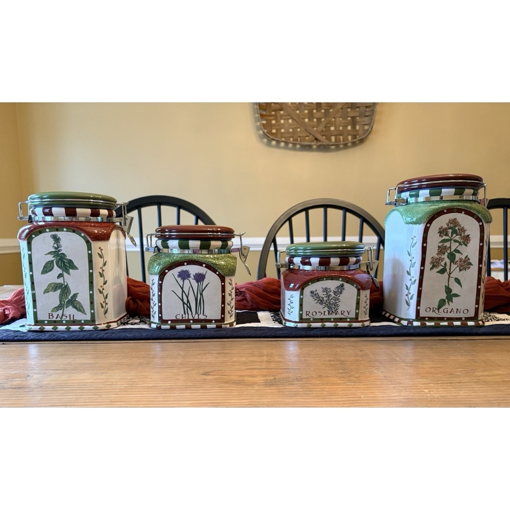 OGGI Herbs & Spices Ceramic 4 Pc Canister Set